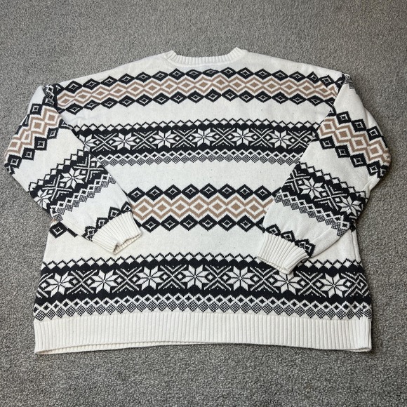 Hollister Sweater Mens Medium White Fair Isle Snowflake Knit Pullover winter - Picture 9 of 14